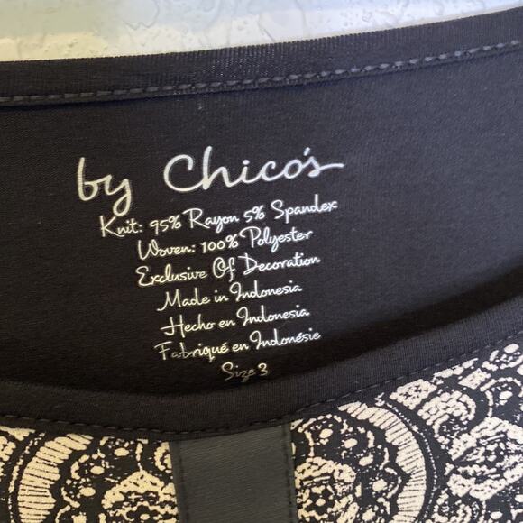 Chico’s Lace Pattern Block Pattern Top EUC Sz 16 Faux Leather 3/4 Sleeves - Picture 4 of 13